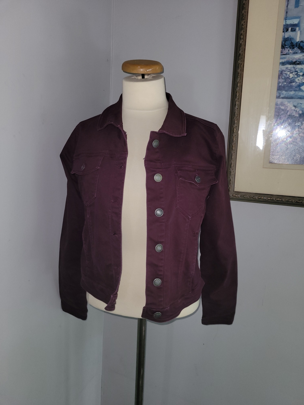 Women's Deep Plum Button-Front Jean Jacket